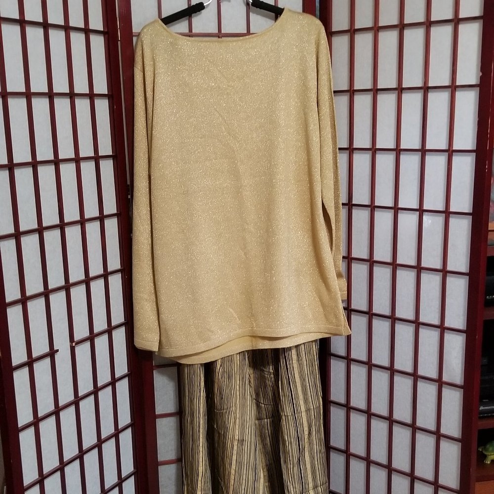 Party Time! Vintage Striped Rena Rowen Pants (14) & Gold NWT Top size XL